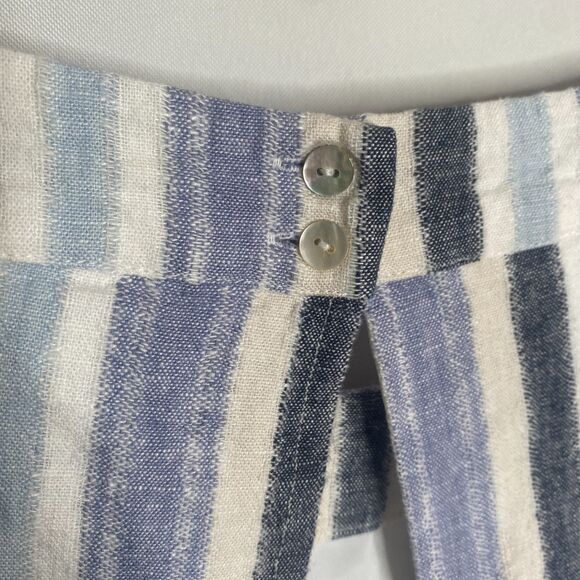 Sharagano Fully Lined Linen Blend Blue White Striped Keyhole Back Dress Size 6 - Picture 5 of 13